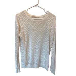 LOFT Ann Taylor White Chevron Knit Long Sleeve Sweater Lightweight Womens Medium